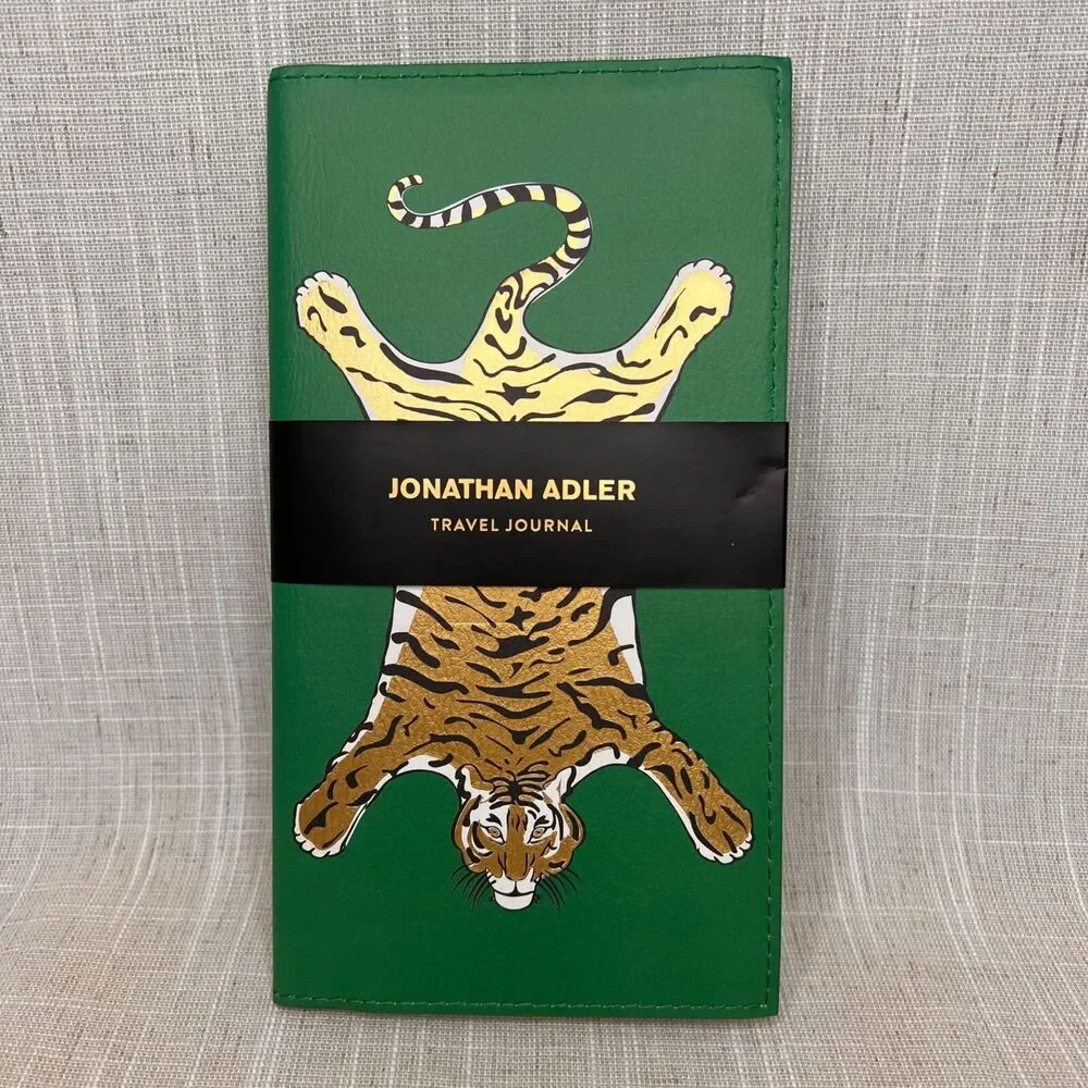 Jonathan Adler Faux Leather Tiger Travel Journal Green Safari Removable Folio
